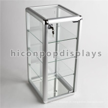 Mesa simples com fechadura para pequenos acessórios, loja de merchandising, expositores de vidro de 4 camadas para venda